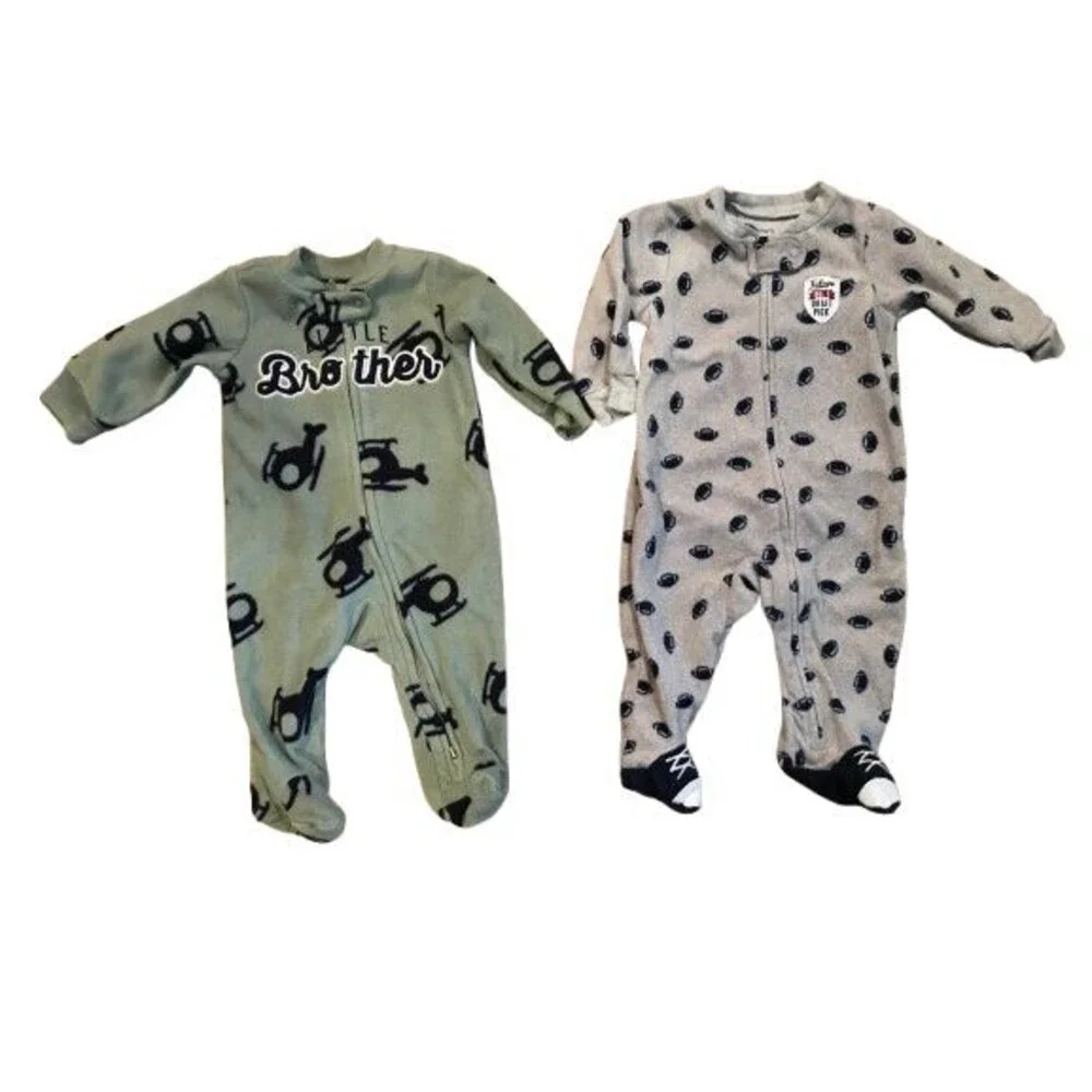 Lot of 2 Boy's 3 Month Carter's Long Sleeve Footie One piece Pajamas Fleece Zip